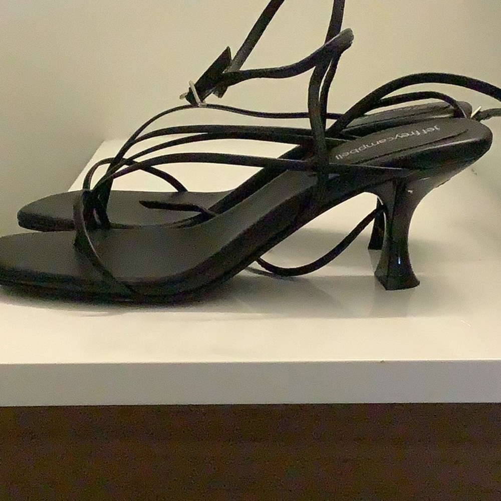 Jeffrey Campbell kitten heel shoes with straps.